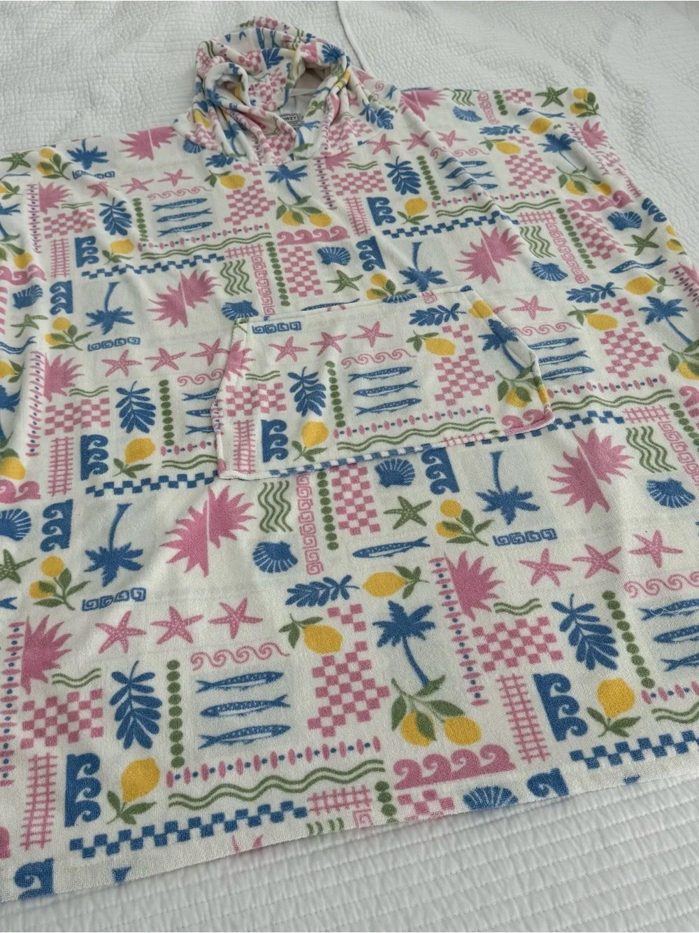 Women's Hooded Swim Coverup in Pink & Blue Tropical Print - Throwzy - Picture 8 of 10